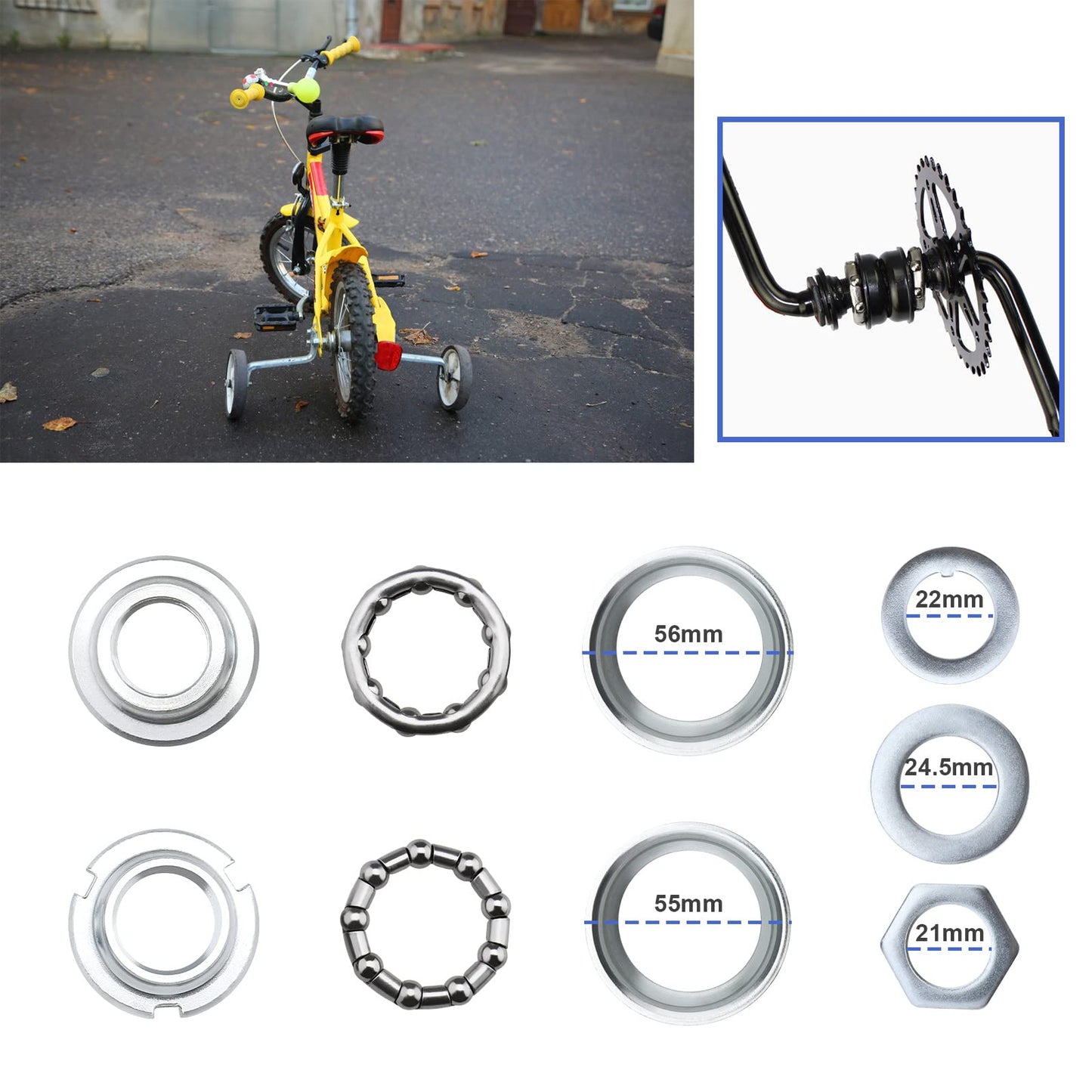 Micro Traders 2 Sets Bottom Bracket Cups Replacement Pressfit Cups 5/16" Caged Bearings Bottom Bracket Screwed Races Accessories for Beach Cruiser Lowrider