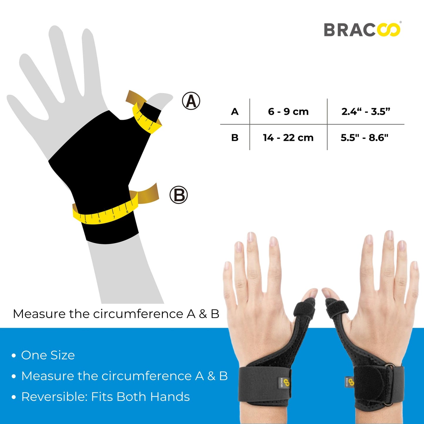 Bracoo Thumb Splint Stabilizer, Wrist Support Brace for Arthritis & Sprained Pain Relief, de Quervain's Tenosynovitis, Trigger Thumb, Fit Right & Left Hand, TP33