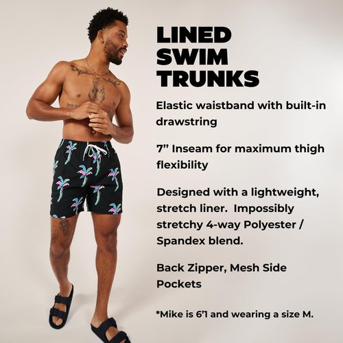 Chubbies Lined Men's Swim Trunks 7 Inch - Comfortable Swim Shorts with Elastic Waist & UPF 50+ Protection