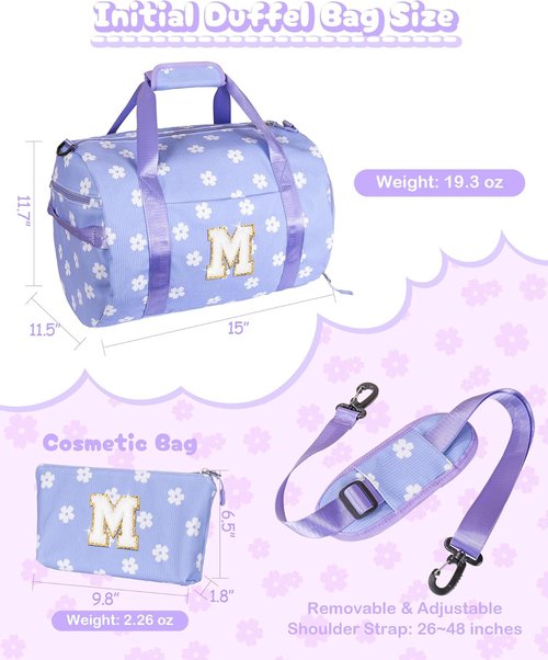 Gift for Sporty Cheerleader Girl, Girls Gym Bag, Kids Personalized Dance Bags with Shoe Compartment, Customized Travel Duffle with Toiletry Bag, Party Favors for Teenager (Letter Y)