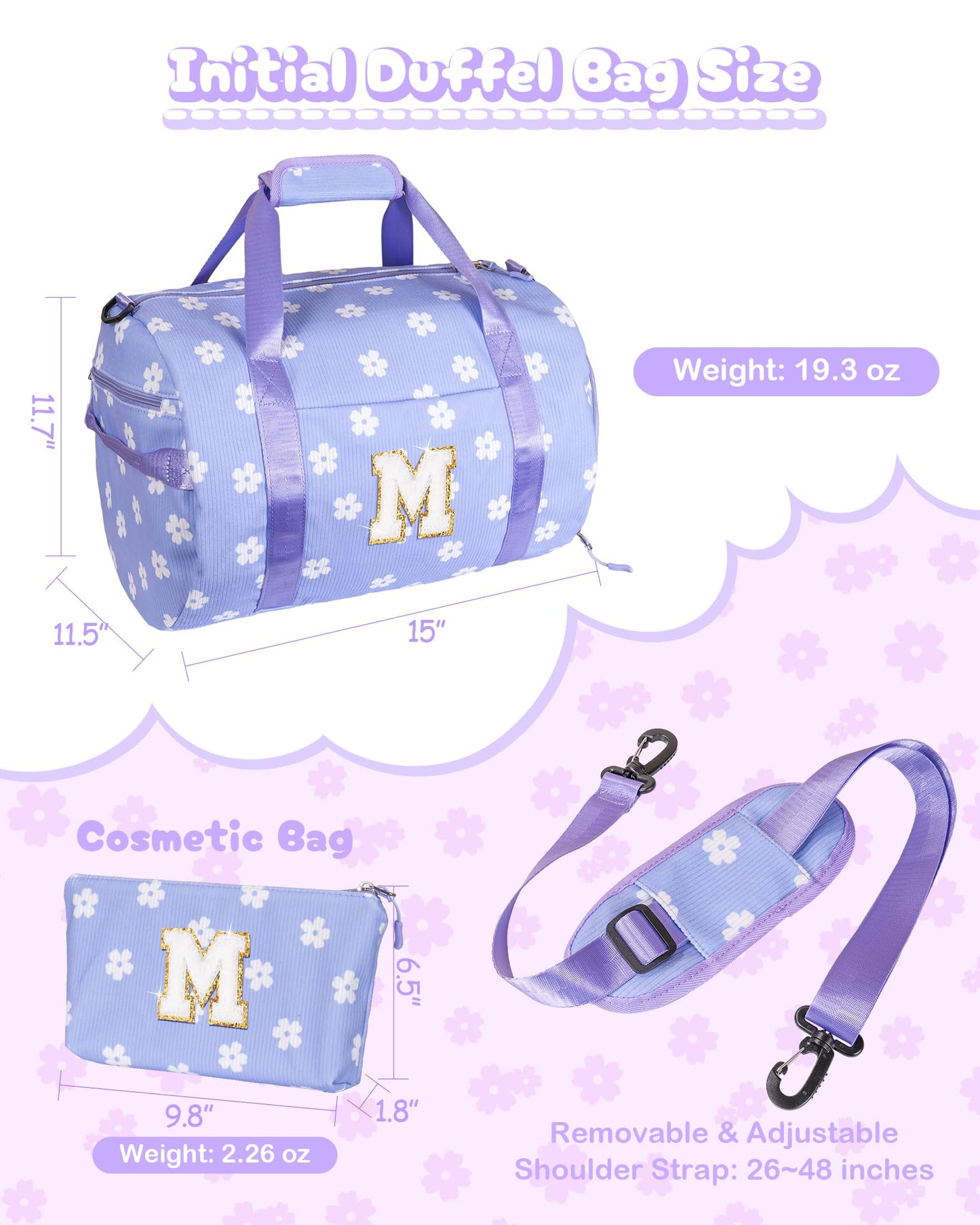 Vogewood Birthday Gifts for Her, Girls Gym Bag, Kids Personalized Dance Bags with Shoe Compartment, Customized Travel Duffle with Toiletry Bag, Gift Ideas for Sporty Gymnastics Girl (Letter O)