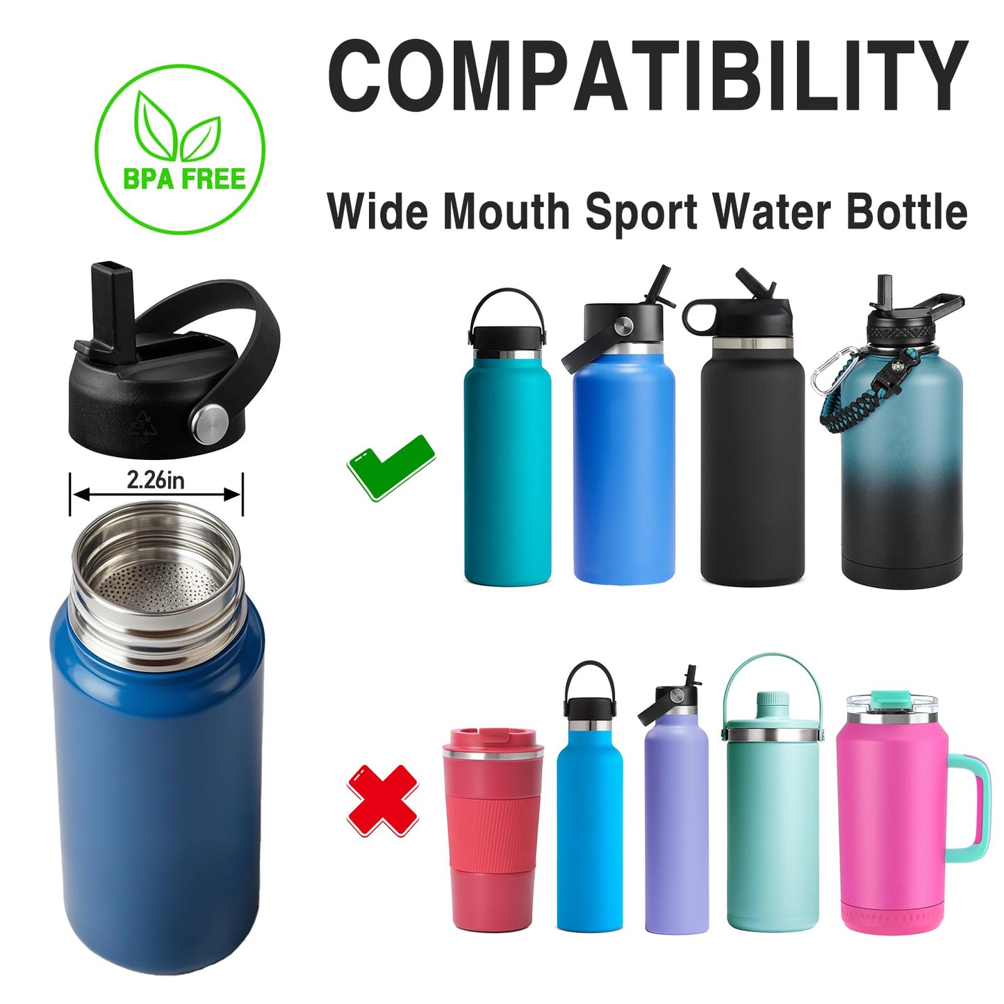 LLCJYYCY Lids with Straw for Hydroflask Wide Mouth 20 32 40 oz, Flex Straw Lid Fit for Hydro Flask Sports Water Bottles, Flexible Handle Replacement Lid Straws Cap Top Accessories (Light Purple)
