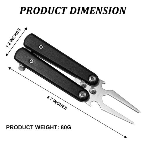 Golf Divot Repair Tool, Stainless Steel Foldable Divot Tool & Golf Divot Tool with Bottle Opener, Golf Accessories for Men and Women, Black