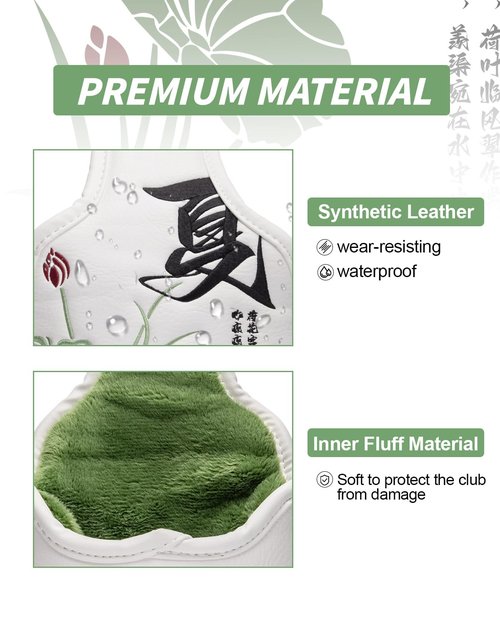 Lotus Golf Head Covers, Floral Style Mallet Putter Cover, Unique Design Golf Club Covers Funny, Golf Headcovers PU Leather and Advanced Embroidery with Soft Inner Lined for Most Brands - Summer