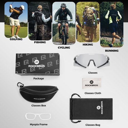 ROCKBROS Photochromic Cycling Sunglasses Bike Glasses for Men Women Sports Sunglasses UV Protection Grey