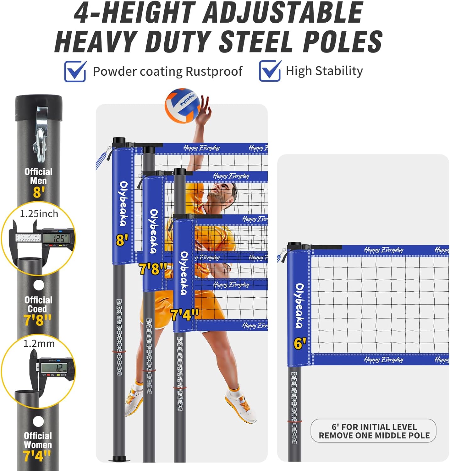 Skiennix 32ft Outdoor Volleyball Net Set - Adjustable Heavy Duty Poles, Durable Net & Accessories