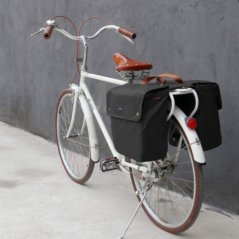 TOURBON Double Cycling Bike Bicycle Pannier Bags for Rear Rack (Water-resistant Canvas, Roll-up) (Black)