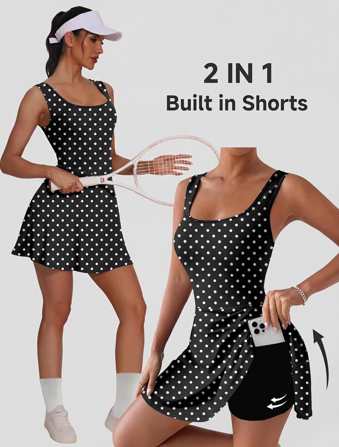 NIASHOT Women's Athletic Dress - Built-In Shorts & Pockets for Tennis, Golf, & Workouts | U-Neck A-Line Design
