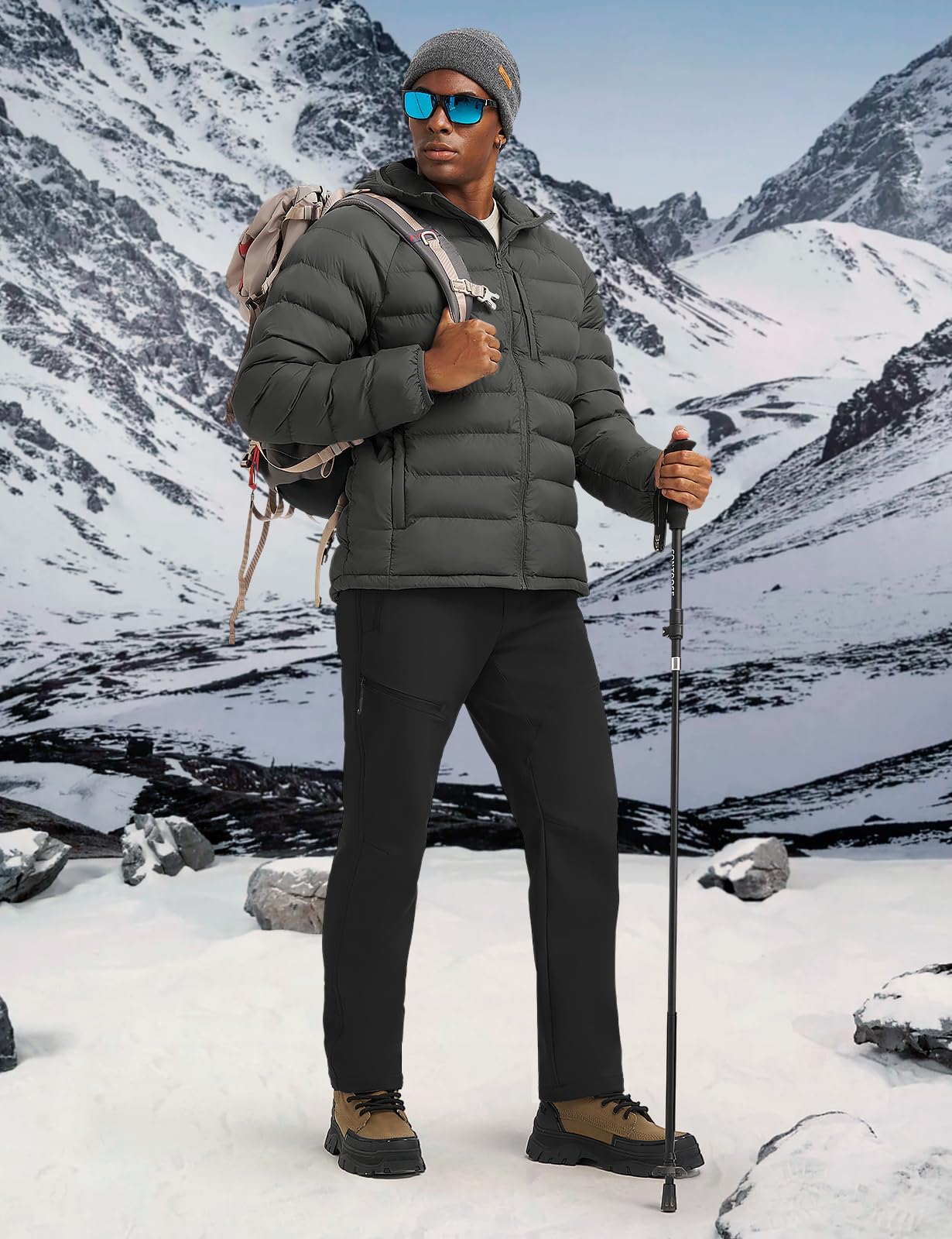 Rdruko Men's Snow Ski Pants Waterproof Fleece Lined Insulated Hiking Winter Softshell Camping Travel Pant,Black,32