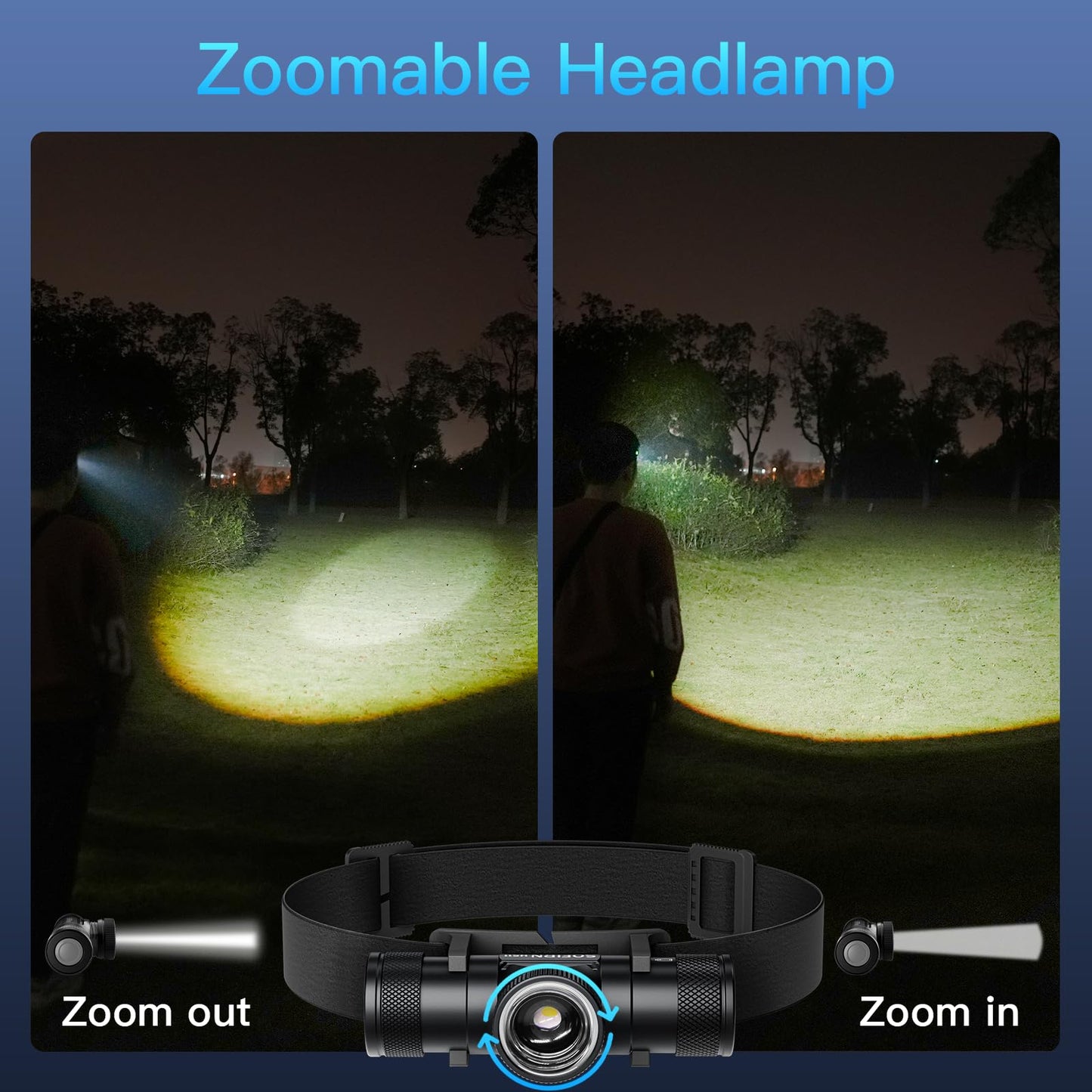 LED Headlamp Rechargeable - Zoomable Headlamps for Adults Rechargeable, Sofirn HS11 Head Lamp Battery Powered 630 Lumens, Headlight with Floodlight Spotlight, Headlamp for Camping Cycling Running