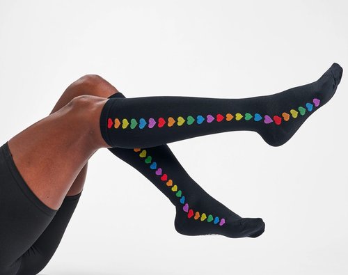 Nurse Mates Women's Calf Socks | 12-14 mmHg Compression | Comfort Support | 1 Pair | Rainbow Hearts