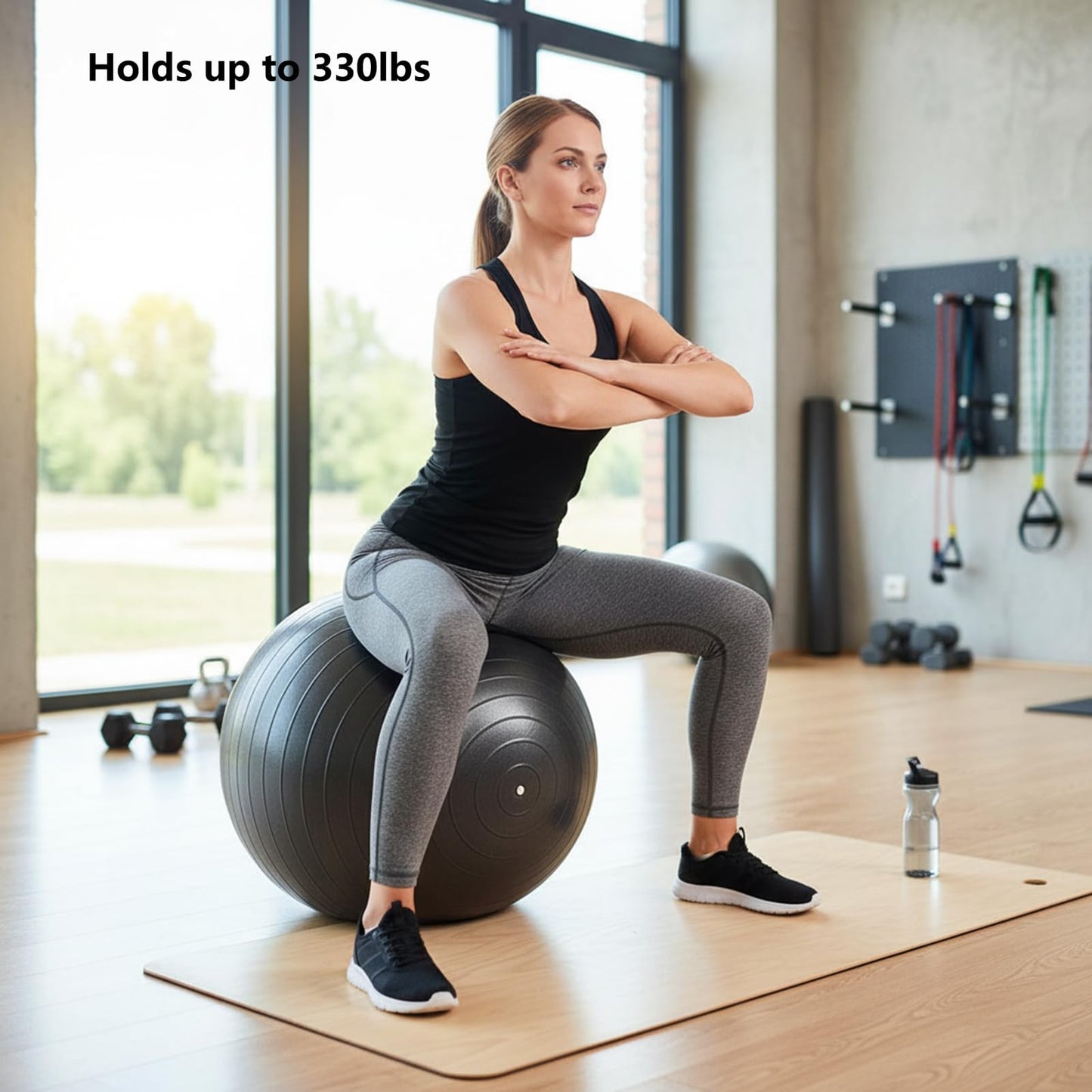UMEUKEJI 75cm(30in) Extra Large Anti-Burst Yoga Ball with Quick Pump, Non-Slip Stability Exercise Ball for Tall Users, Home Gym, Office Chair, Black