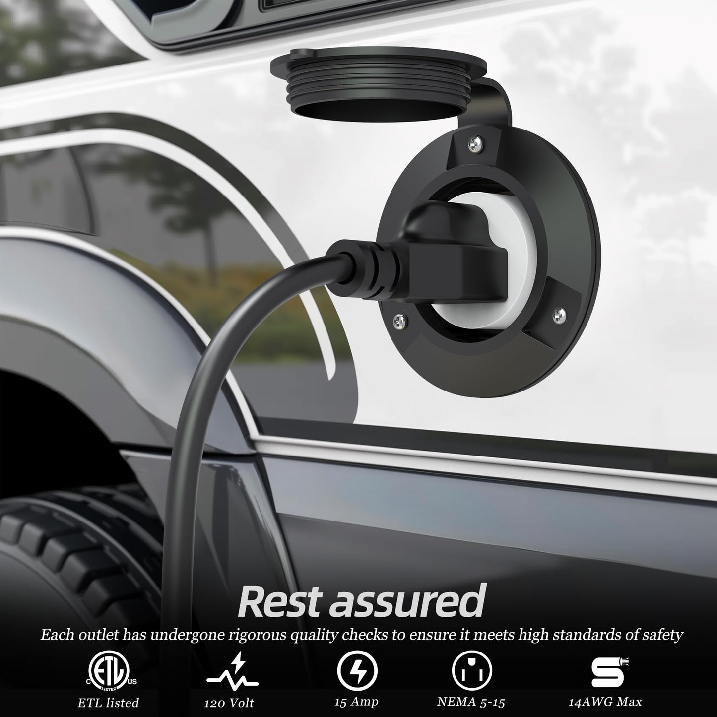 120V 15A Flanged Outlet Female Electrical Outlet with Cover NEMA 5-15R Waterproof Receptacle for RVs Marine Truck Bed Block Heater ETL Listed