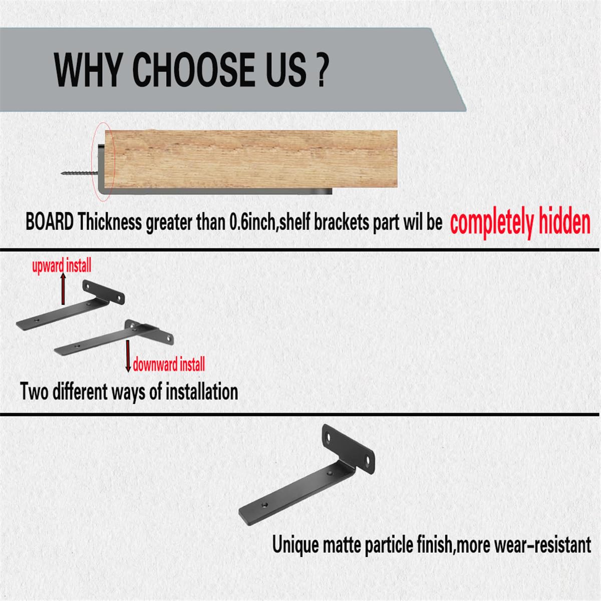 4 Pack Floating Shelf Brackets,6 Inch Heavy Duty Industrial Wall Shelf Bracket,Black Metal Hidden L Brackets for Shelves Support