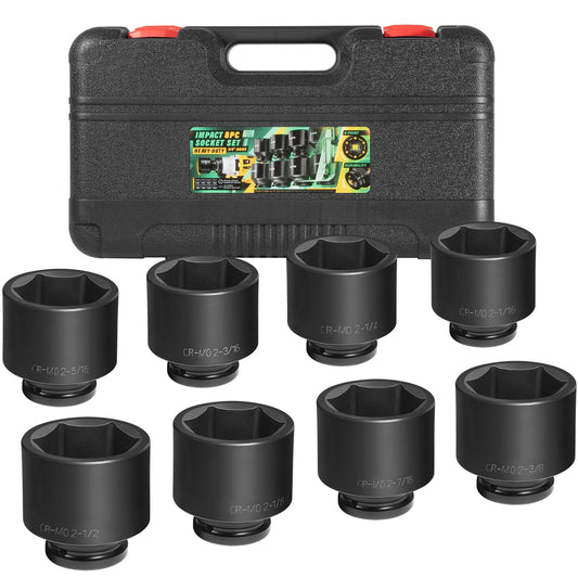 8PCS 3/4" Drive Spindle Axle Nut Impact Large Socket Set, 2-1/16" to 2-1/2", CR-MO Steel, 6-Point