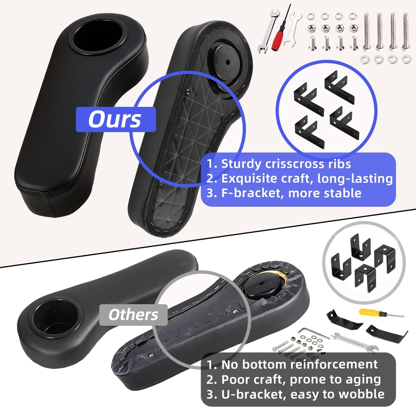 Roykaw Golf Cart Armrest with Cup Holder Compatible with EZGO Club Car Yamaha - Upgrade Support Frame/No Drilling Required - Just Only Fit 1.0" Square Tube Frame