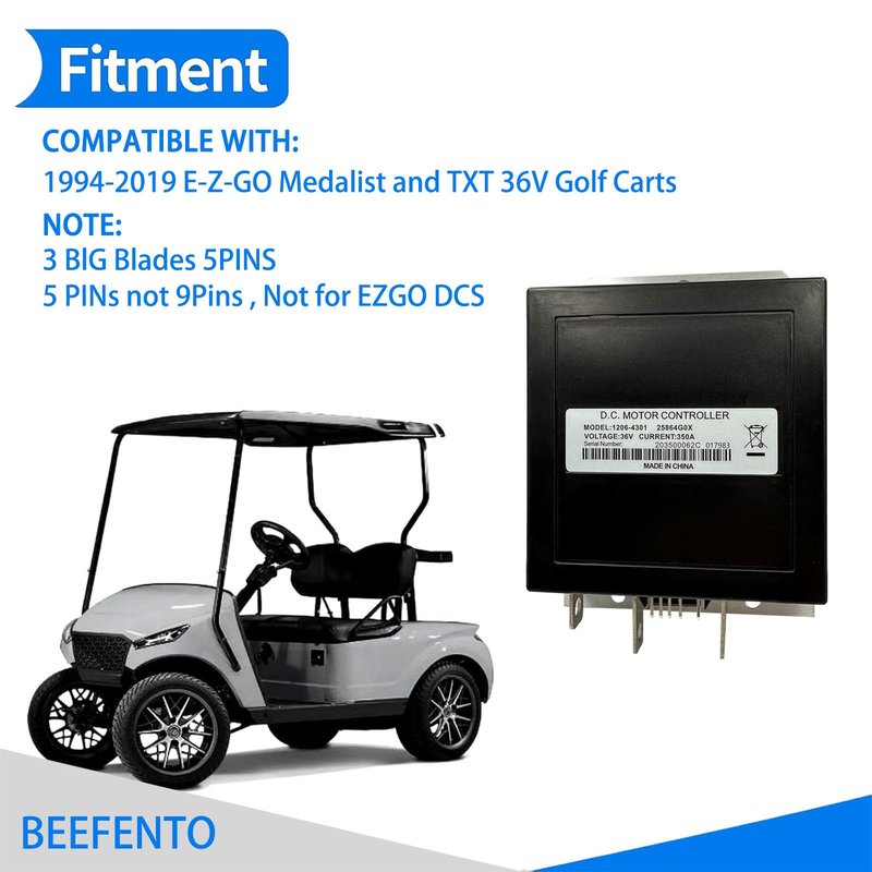 Beefento 1206-4301 36V 350 Amp 5-Pin Speed Controller for EZGO Medalist TXT 1994-2019 Golf Cart Compatible with Curtis 1206 Series DC Motor Controller, Replaces #25864G03 25864G04 25864G05 25864G09