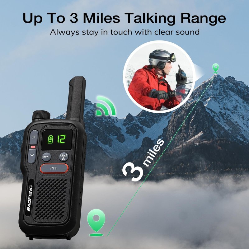 BAOFENG GT-18 Walkie Talkies for Kids Adult, License Free Long Range Rechargeable FRS Two Way Radio,1500mAh Battery, 22 Channels with NOAA, Scan for Camping Hiking Family, 3 Pack (Dark Black)