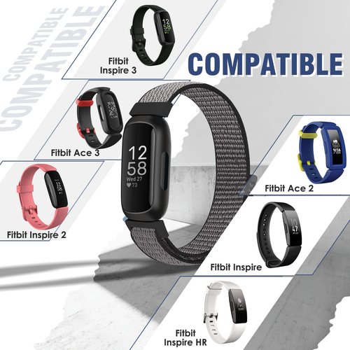 Bcuckood Nylon Band Compatible with Fitbit Inspire 3/2/HR/Fitbit Ace 3/2 Soft Nylon Sport Wristband Breathable Adjustable Replacement Strap for Women Men