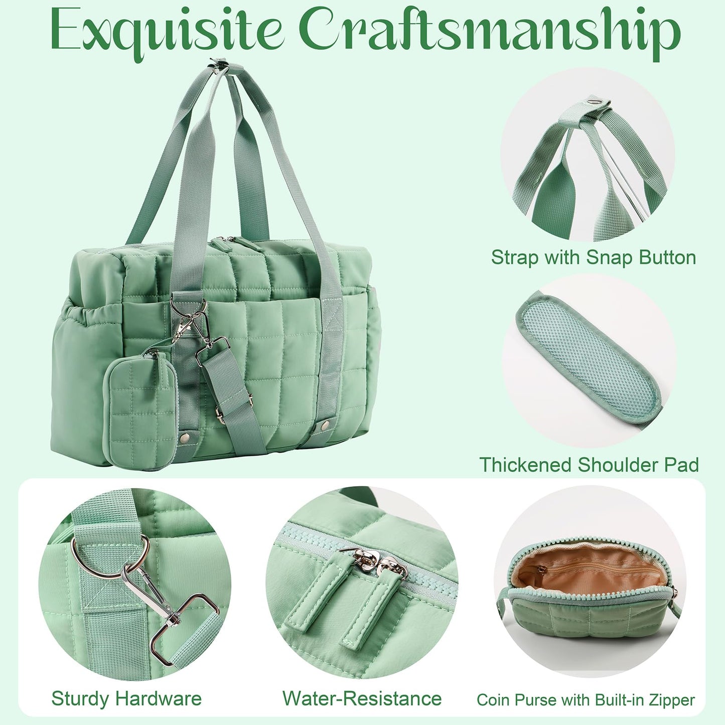 Small Gym Bag for Women, Puffy Sports Duffel Bag with Yoga Mat Holder