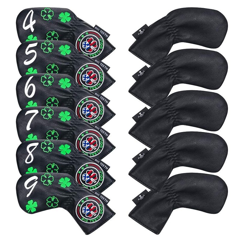 Lucky Clover Iron Head Covers - 11 Pcs Set, Long Neck, Fits Taylormade SIM, Cleveland, Callaway & More