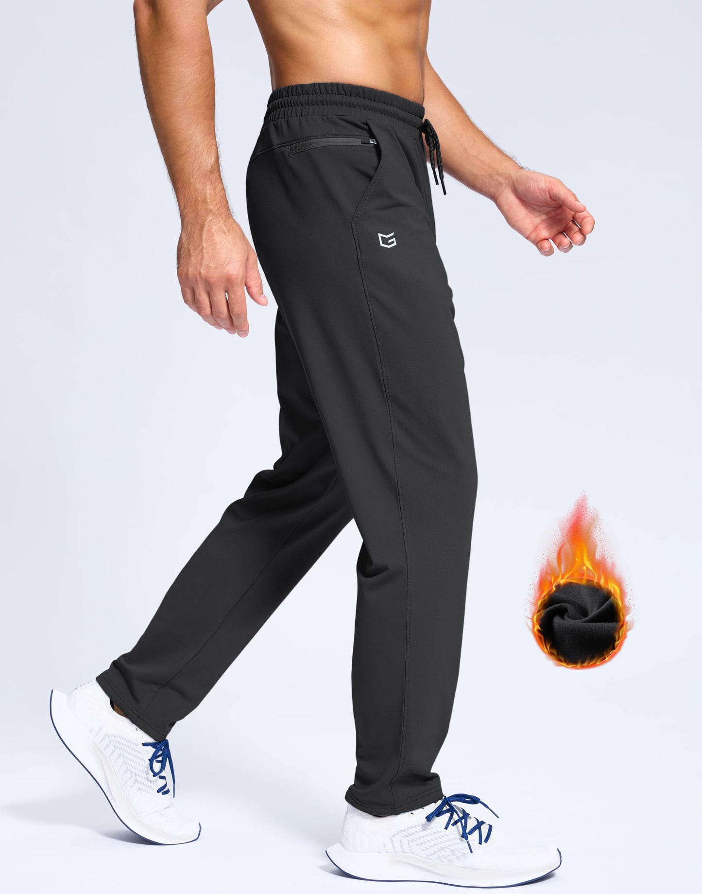 G Gradual Men's Fleece Lined Pants with Zipper Pocket Winter Warm Athletic Joggers Sweatpants for Men Workout Running Gym(Black,L)