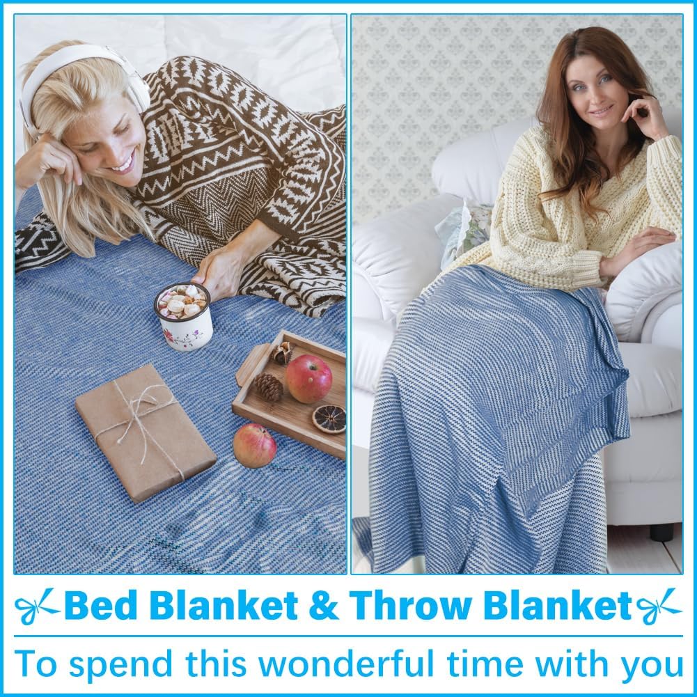 Skiennix Oversized Beach Towel - XXL Cotton Sandproof Blanket for Adults | Boho Woven Design in Blue