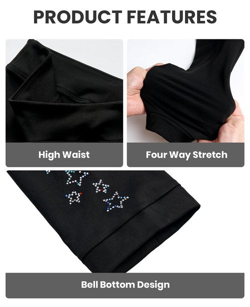 Gogokids Girls Ice Skating Leggings, Kids Fleece Thermal Black Dancing Trousers