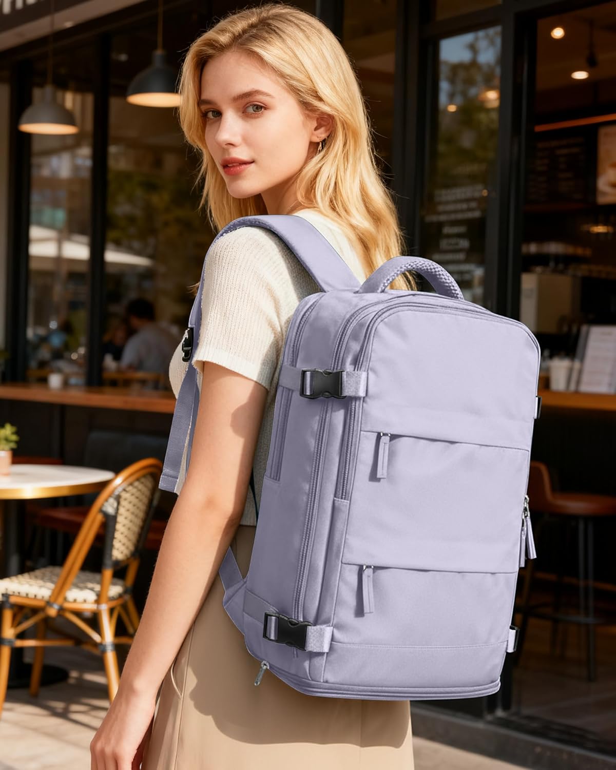 Skiennix Carry-On Backpack - Airline Approved Waterproof Travel Bag for Women | Purple Casual Daypack