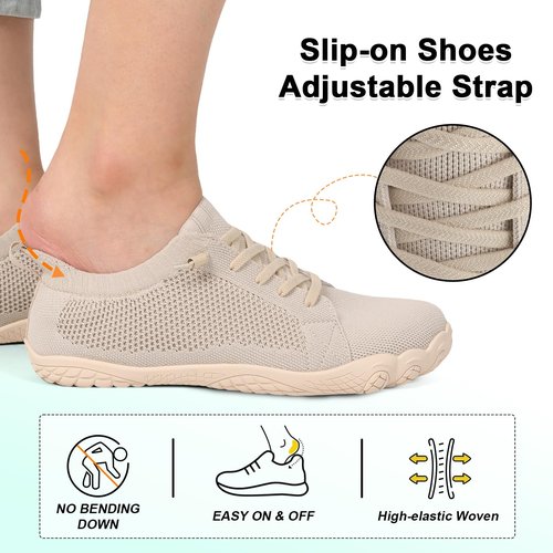 LeIsfIt Walking Shoes for Women Slip on Barefoot Shoes Wide Minimalist Trail Running Sneakers Non-Slip Breathable Hiking Footwear Taupe Size 8.5