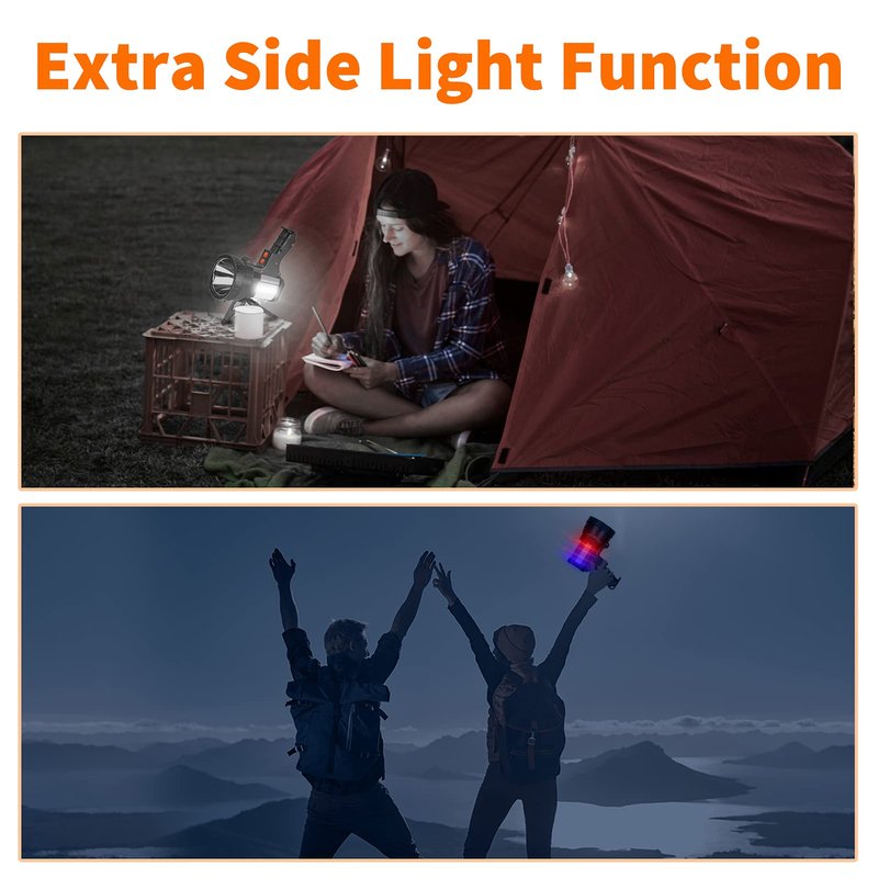 Vanvale Super Bright Rechargeable Spotlight,Handheld Rechargeable LED Flashlight Ultra-Long Standby Lightweight Tactical Searchlight with USB Output Aluminium Alloy Silver Camping Light (White Light)