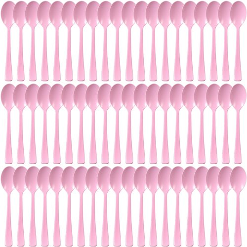 60 Pcs Pink Disposable Plastic Spoons Cutlery Heavy Duty Dinnerware Plastic Silverware Flatware for Home Office School Party Picnics Restaurant Outdoor Events or Every Day Use (Pink)