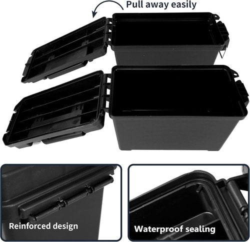 GUGULUZA Plastic Ammo Cans - 2-Pack Lockable Waterproof Storage Containers for Hunting Gear | Stackable Design