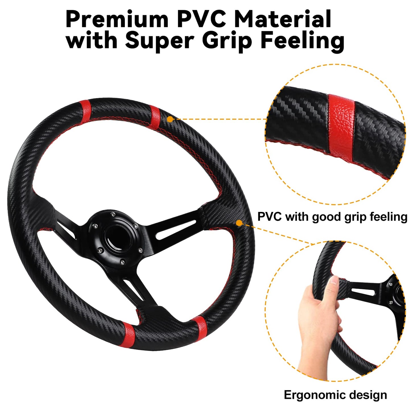 MOSNAI 13.7'' 350mm Deep Dish Steering Wheel, Racing Golf Cart Fit Club Car DS and Precedent,Yamaha EZGO RXV & TXT Golf Cart Steering Wheel