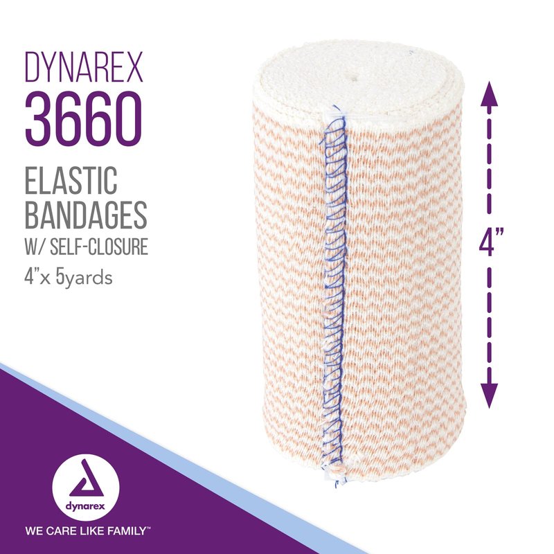 Dynarex Elastic Bandages with Self-Closure, 4" x 5 yds, Provides Compression for Injuries, Made from Polyester, Cotton, and Spandex, Non-Sterile and Latex-Free, 10 Rolls of Dynarex Elastic Bandages