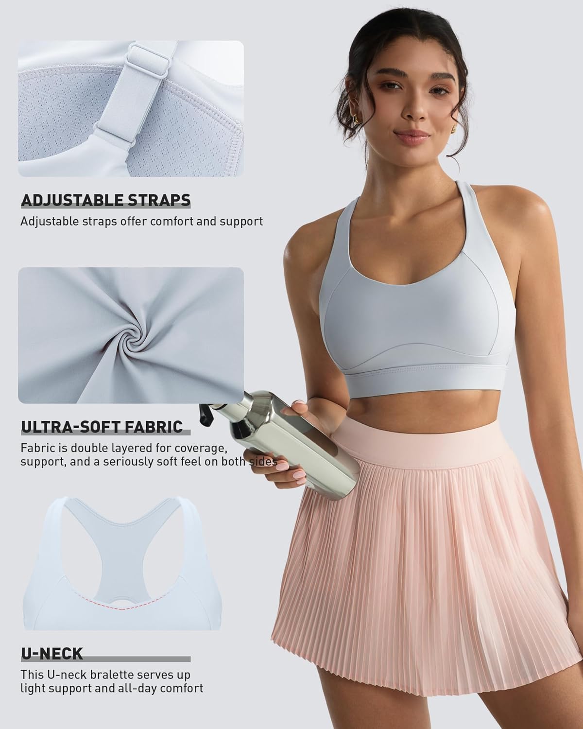 RUNNING GIRL High Impact Sports Bra - Adjustable Straps & Sewn-In Pads for Maximum Support
