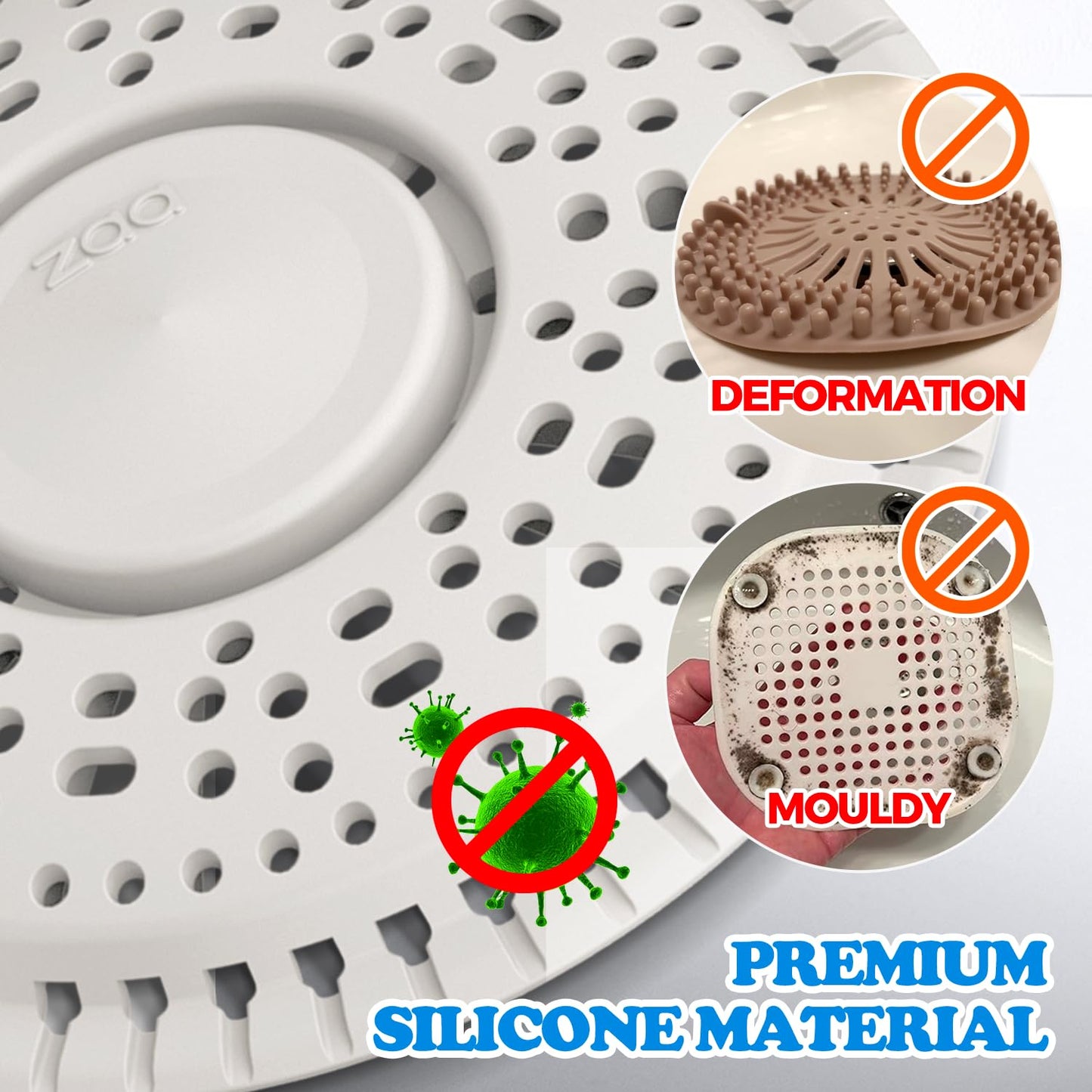 zaa Shower Drain Hair Catcher, 2 Pack Premium Silicone Drain Protector & Shower Drain Cover for Regular Drains of Shower Room and Bathroom, White