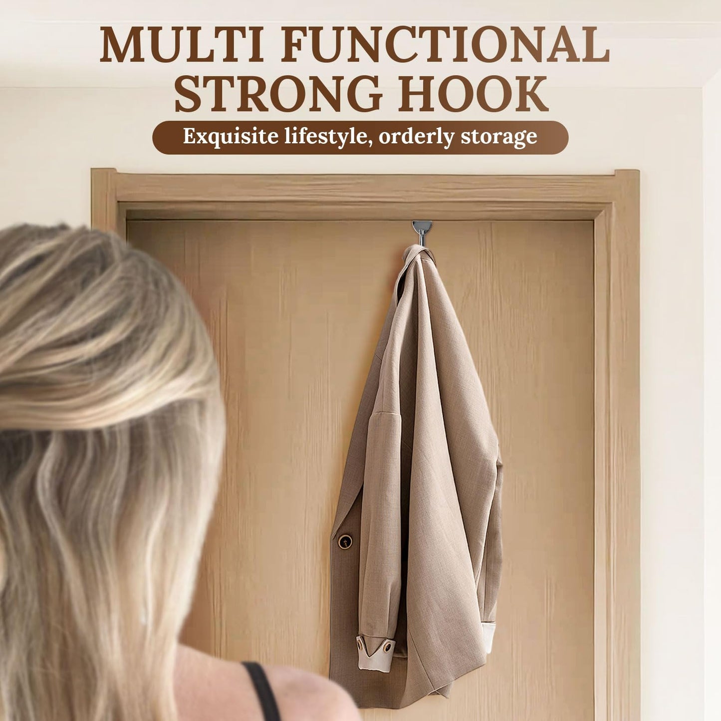 FantasHome Traditional Over The Door Double Hooks, Organizer for Hanging Coats, Hats, Towels, Purses in Bedroom, Bathroom, Laundry Room and More - Silver