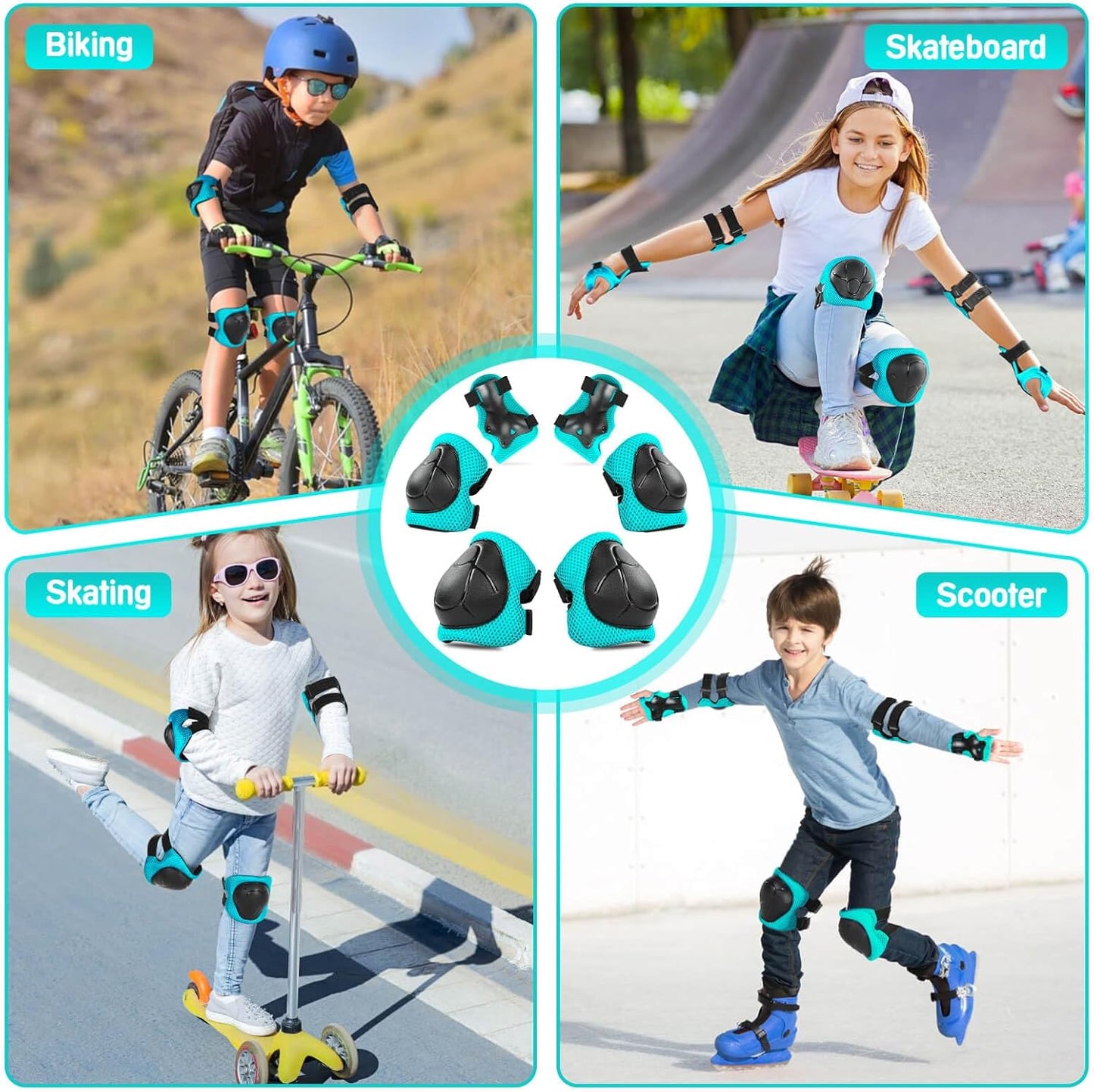Wemfg Kids Protective Gear Set - 3-in-1 Knee, Elbow Pads & Wrist Guards for Ages 3-14 | Ideal for Skating, Cycling & Scootering