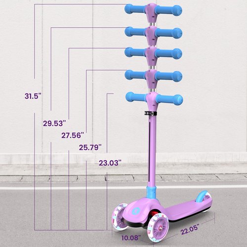 Kidscoter 3 Wheel with Light Patterns, Adjustable Height Foldable Scooter for Boys Girls Ages 3-12, Light-Up Handlebars & Deck, 130lbs Weight Limit, Gift for Toddlers, Pink/Blue/Purple (Purple-Light)