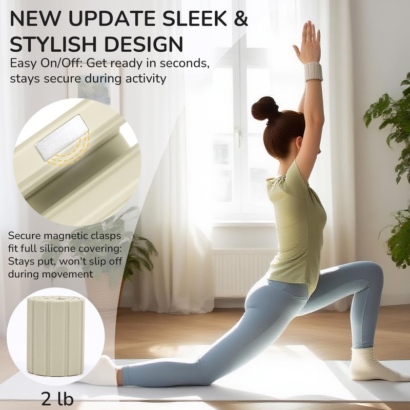 Ankle Weights and Wrist Weights for Women & Men - Adjustable Ultra-Thin Magnetic Design, Skin-Friendly Silicone with Steel Blocks for Yoga, Pilates, Swimming,Gym, Arm & Leg Weights Set of 2 (2Lb Each)