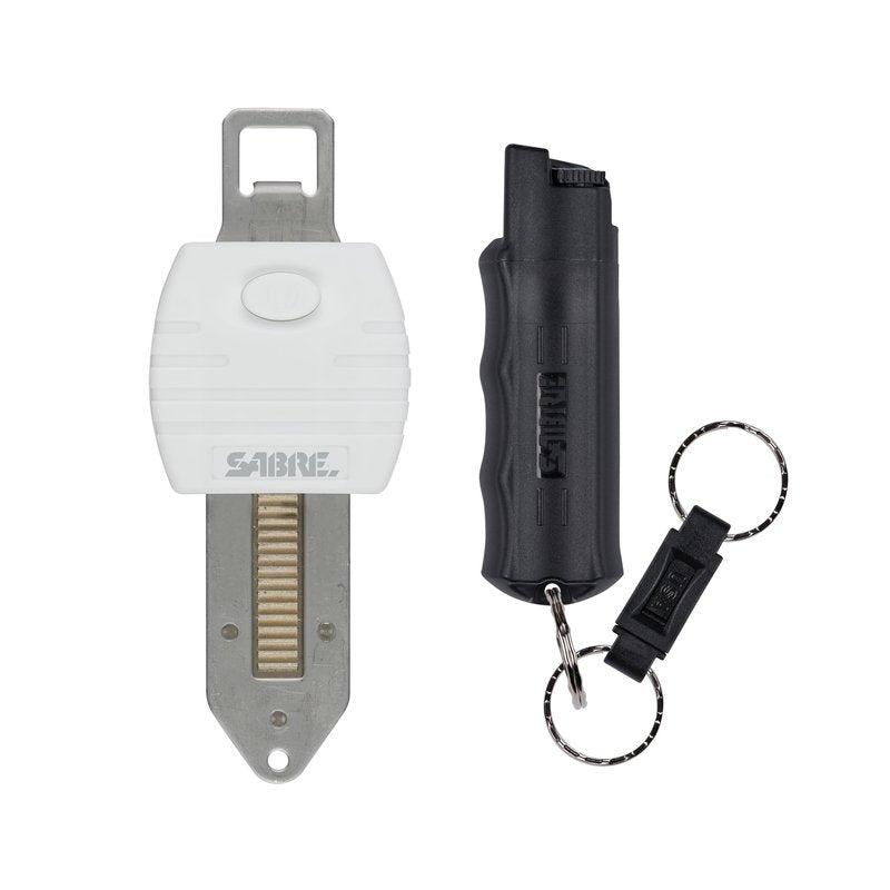 SABRE Home & Away Personal Safety Kit Pepper Spray with QuickRelease Safety Keychain, Portable Door Lock with Travel Bag, Max Strength, TSA Approved Travel Door Lock, 0.54 fl oz