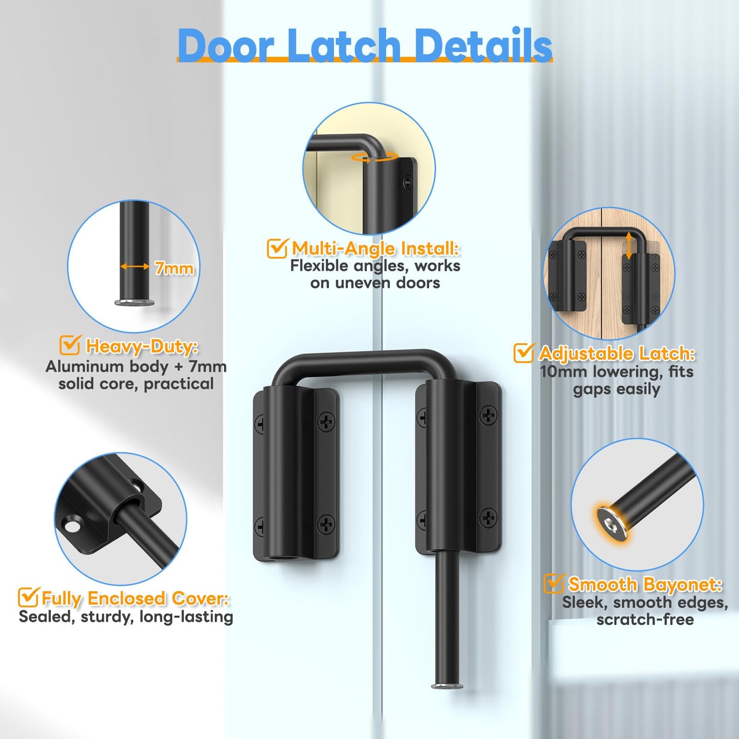 Mixizigoz New Patio Sliding Door Loop Lock - 2-3/8 Inch U-Shaped Loop Latch, 90/180 Degree Home Security Lock for Sliding Doors, Windows, Barns, Gardens, Screens (Black-1 Pc)