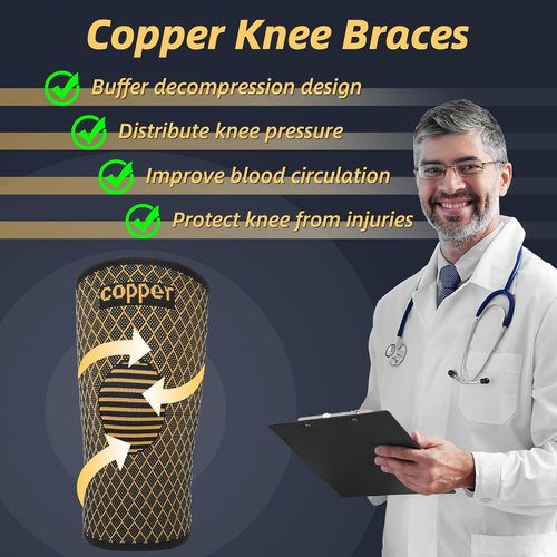 **Skiennix Copper Knee Brace - Compression Sleeve for Pain Relief | Yellow, Large Size**
