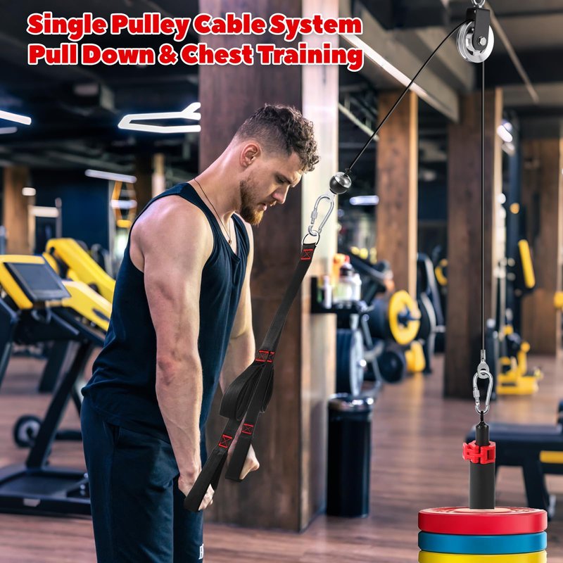 Fitness LAT and Lift Pulley System, Upgraded Weight Cable Pulley LAT Pull Down Machine Attachments Home Gym Training Equipment for Biceps Curl Triceps Forearm (Black-Steam)