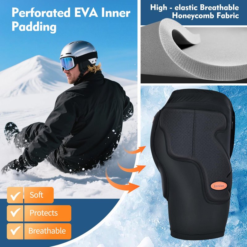 BenKen Ski Butt Protection Shorts - Anti-Collision Ski Protective Equipment, Impact Resistant Protective Padded Shorts, Stretch Lycra for Skateboarding, Skiing, Cycling, Men/Women (Small)
