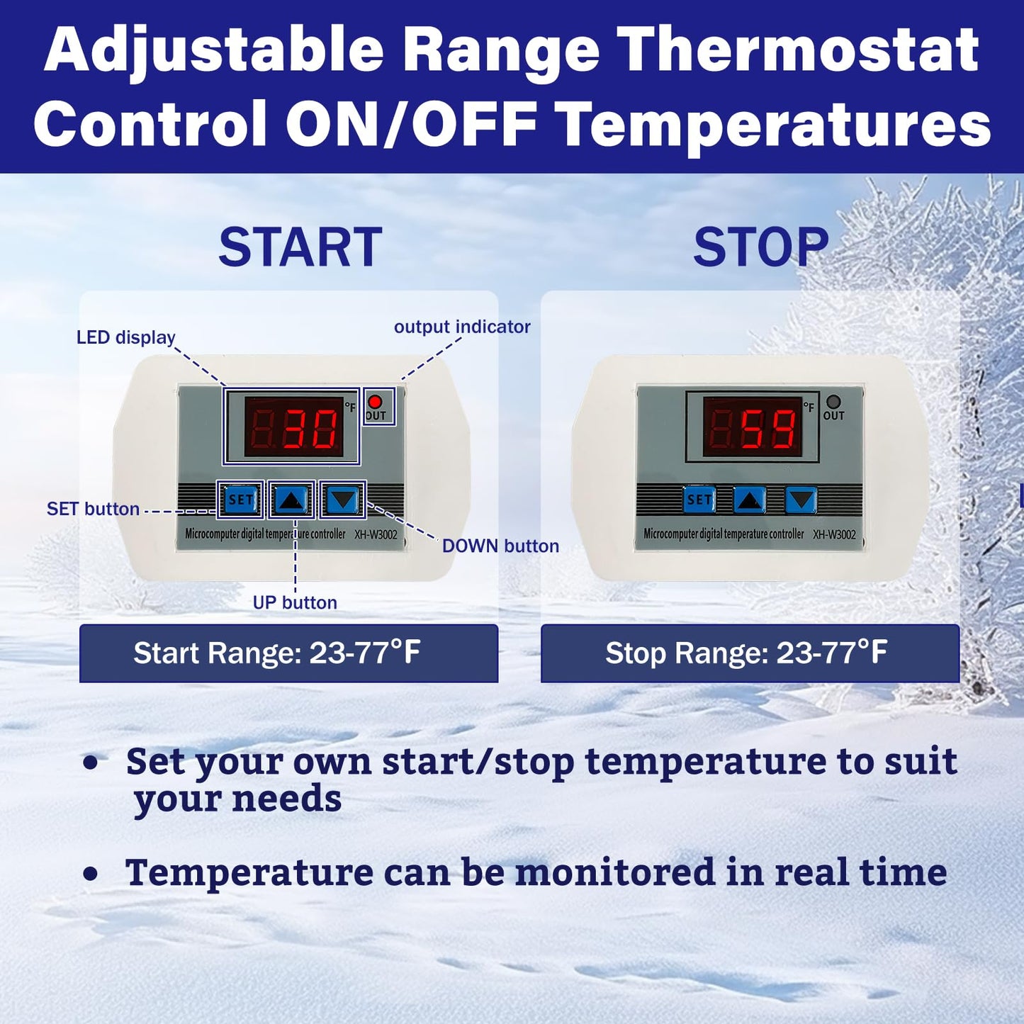 Cupohus Heat Tape for Water Pipes with Digital Display Thermostat 60FT, Freeze Protection Self-Regulating Heat Trace Cable for Metal, Plastic Home Pipes, Roof and RV