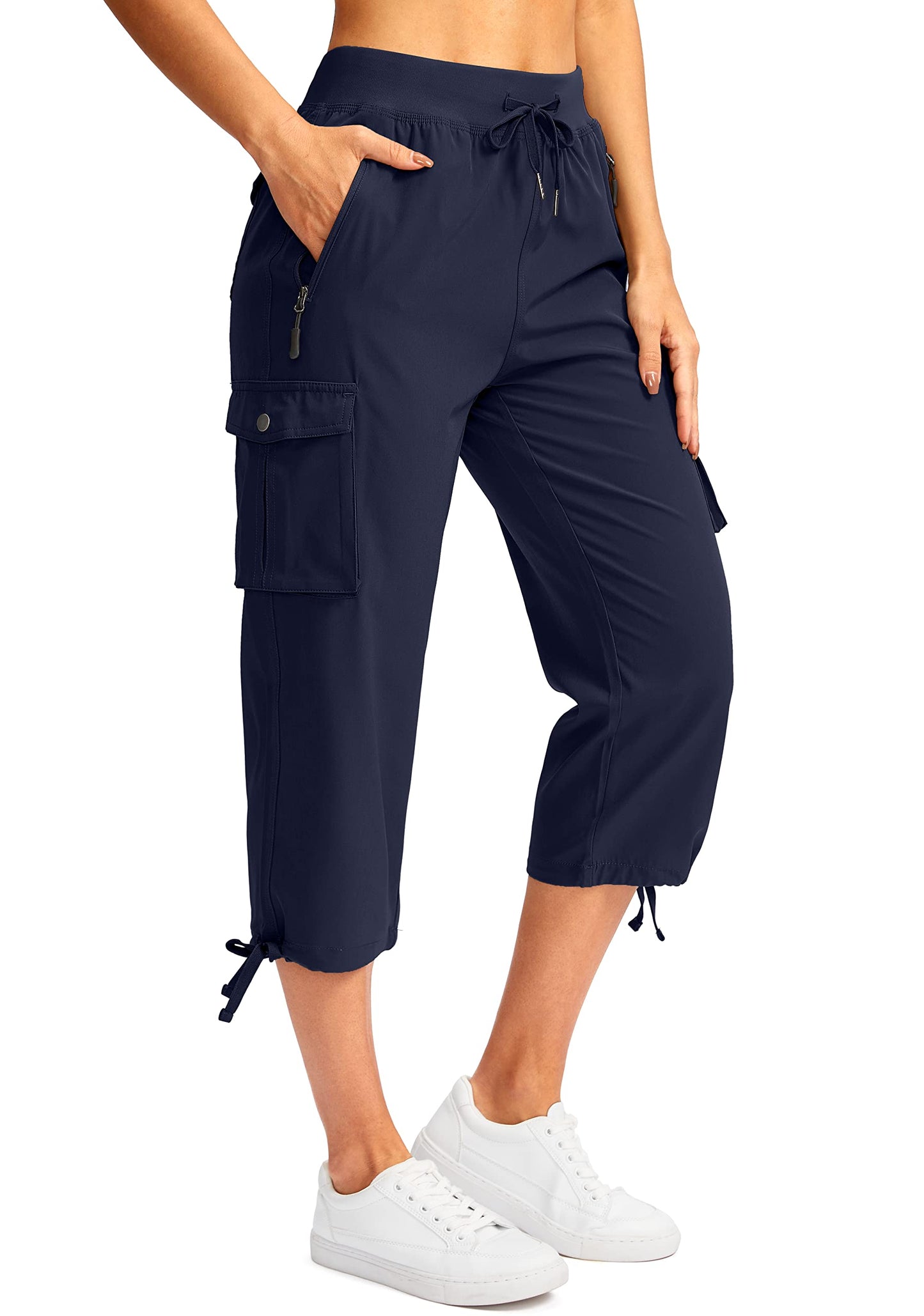 Soothfeel Women's Cargo Capris Pants with 6 Pockets Lightweight Quick Dry Travel Hiking Summer Pants for Women Casual (Navy, 4XL)