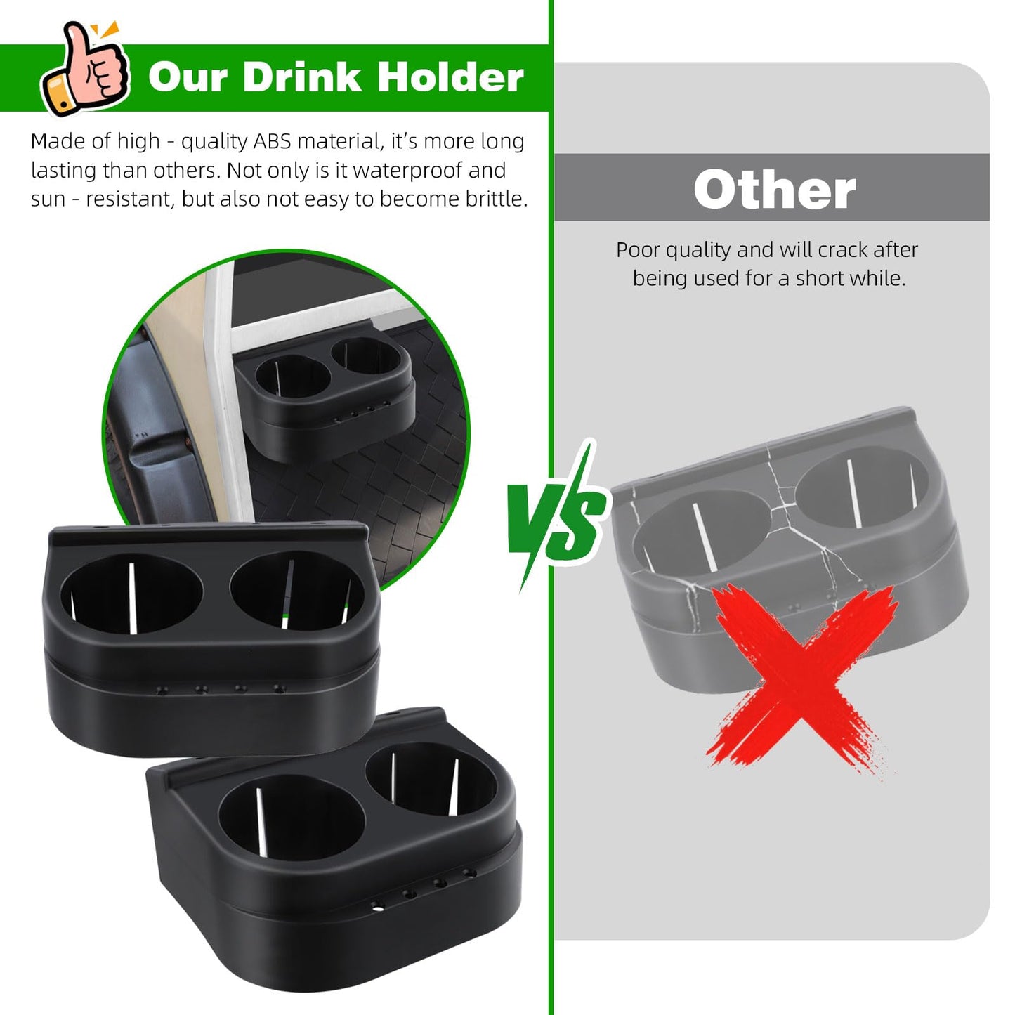 Roykaw Golf Cart Dual Cup Holder Compatible with Club Car DS 1993-Newer G&E Models, DS Cup Drink Holder, OEM# 1016811, 101708301, 2 Pack