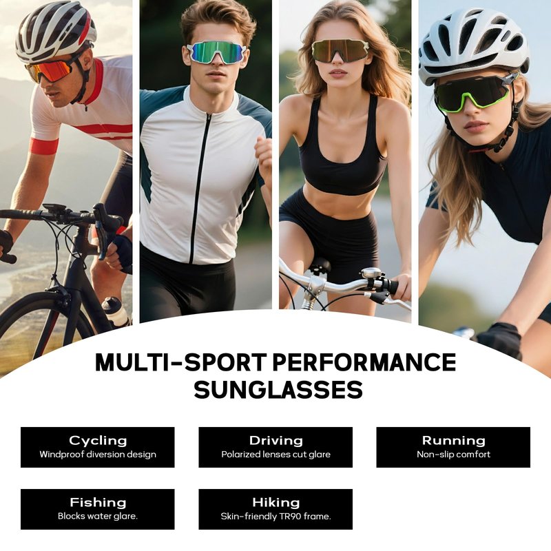 TUKOOL Cycling Glasses Men Women - TR90 Lightweight Frame Sports Sunglasses, High-Clarity PC Lenses, Anti-Fog Ventilation Wind Tunnel Design for MTB Running Baseball